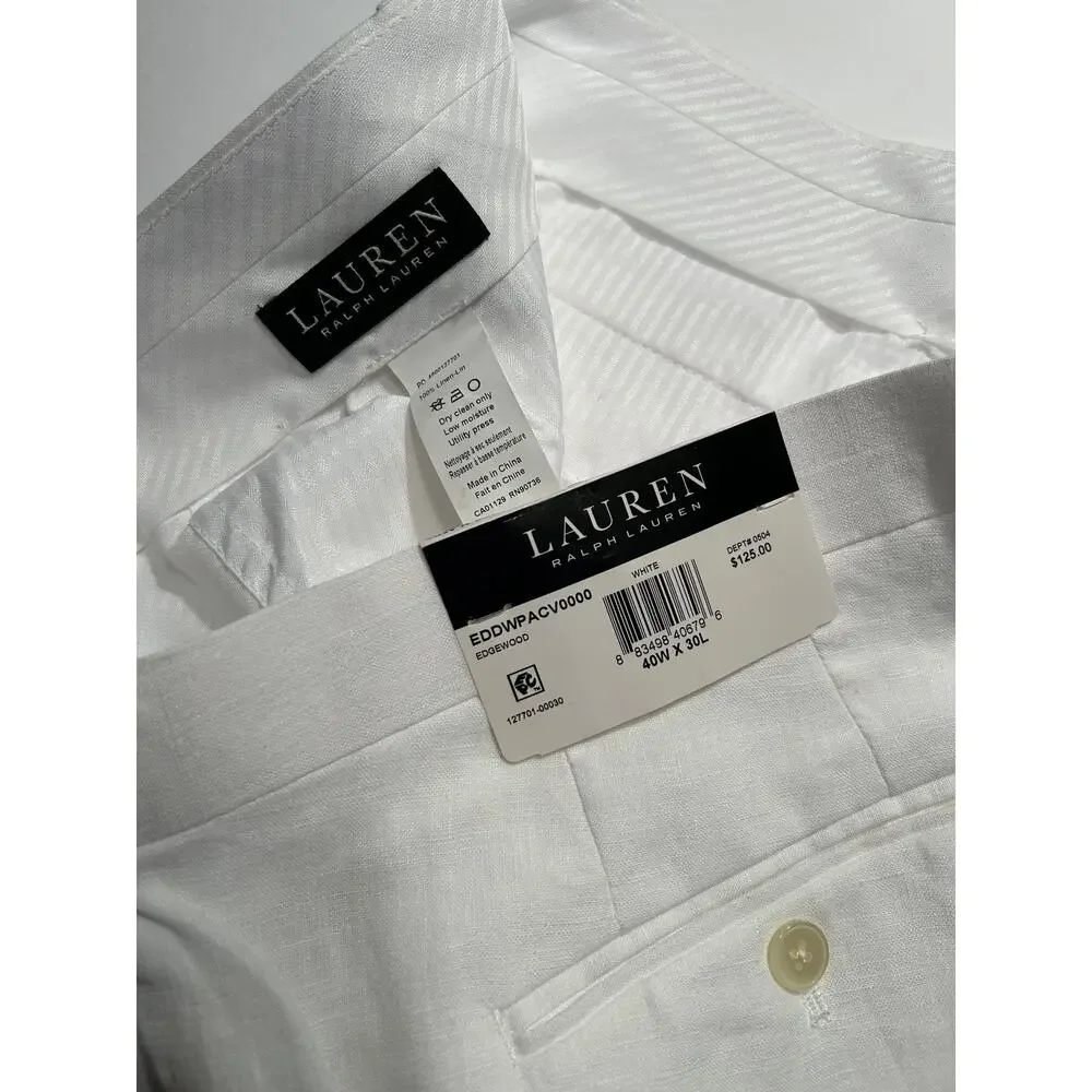 Lauren Ralph Lauren Men’s White Linen Suit 46R Jacket 40x30 Pants UltraFlex NEW!